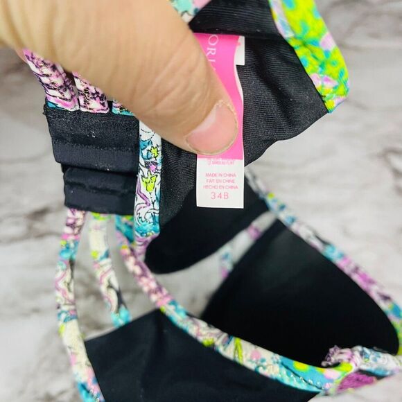 Victoria's Secret | Swim Strapless Top | Black Multicolored Embroidered | 34B - Picture 7 of 7